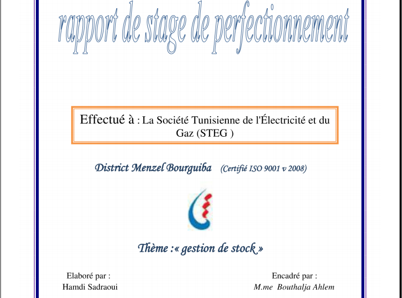 rapport de stage page de garde word